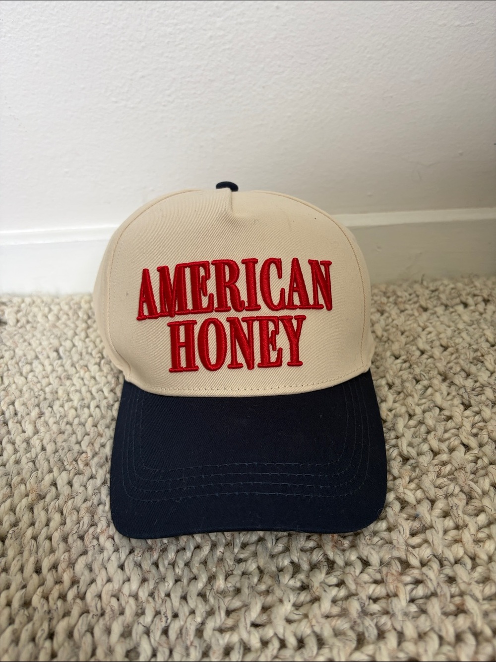 David and Young Beige and Navy 'American Honey' Patch Cap